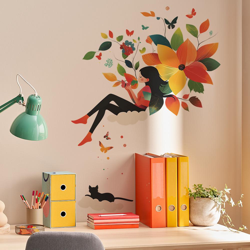 Personalized Colorful Leaf Stickers for The Bedroom Living Room Home Wall Background Beautification and Decoration of Little Girls