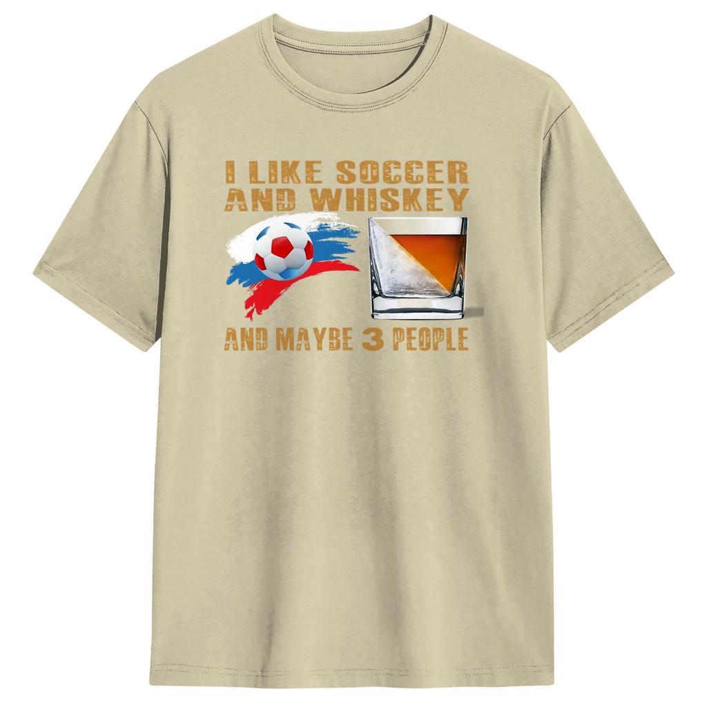Summer I like soccer and whiskey and maybe 3 people Novelty TShirts Pure Cotton Tshirt for Unisexs Y2K Retro Short Sleeve Tops