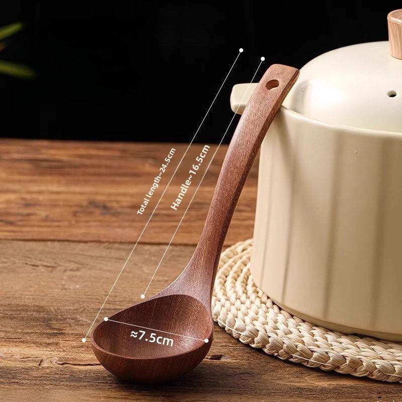 1pc Non Stick Wooden Cooking Spoon Solid Anti Scalding Soup Ladle Heat Resistant Kitchen Utensil For Daily Cooking Use