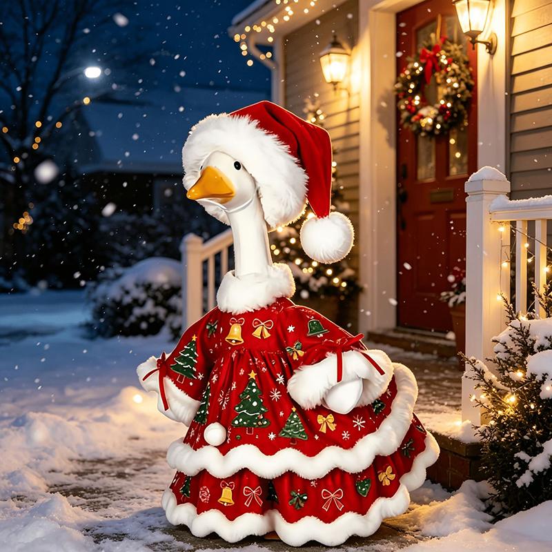 Porch Goose Clothing 23 inches Christmas Day Goose Clothing White Goose Santa Claus Snowman Clothing Courtyard Decoration