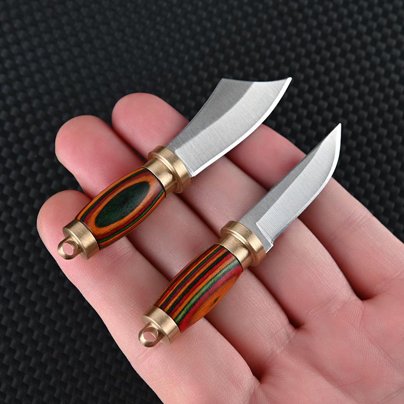 Folding Knife With Leather Cover Small Wood Knife Portable Stainless Steel Blade Cutter Unboxing Keychain EDC Survival Tools
