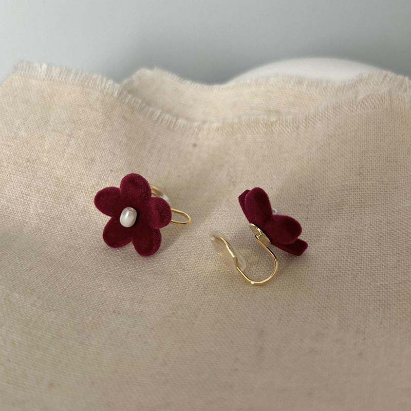 Retro Flocking Flower Ear Clip Simple Fashion Earring Without Pierced Ears Ladies Cute Childlike Earrings