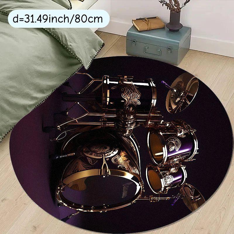 

Роскошный круглый ковер для барабанной установки, фланелевый, для любителя музыки, декор для дома, ковер на пол в тематике рок-группы 60cm