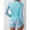 Damen Langarm Tankini Set mit Shorts, Zweiteiliges Outfit