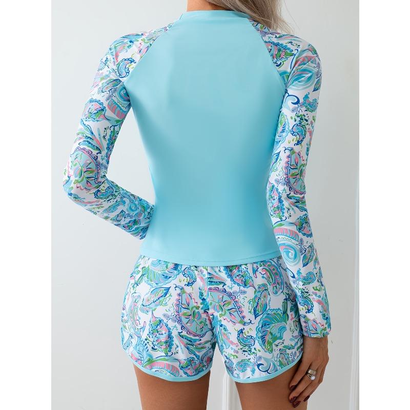 Damen Langarm Tankini Set mit Shorts, Zweiteiliges Outfit