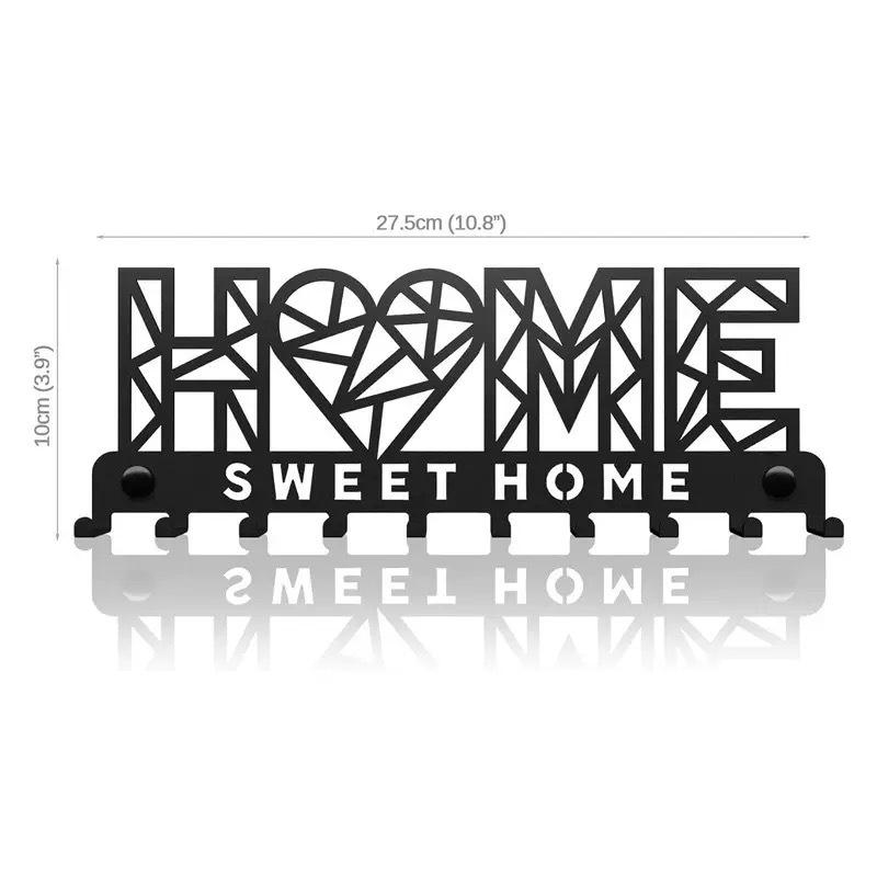 Metal Letter Key Storage Hook Rack - Decorative Wall-Mounted Silhouette for Bedroom