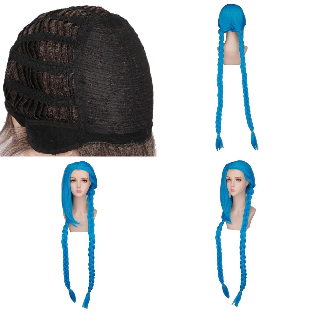 Lol Parrucca Cosplay Jinx in Seta Traspirante ad Alta Temperatura per Fan di Anime