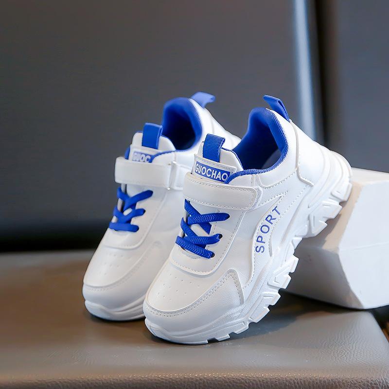 Boys and Girls Leather Surface Sneakers Casual Soft Bottom White Shoes Spring and Autumn New Children Dad Shoes