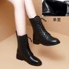 Leather Martin boots women's British style short boots 2025 autumn and winter velvet new low-heeled high-top shoes large-size medium boots