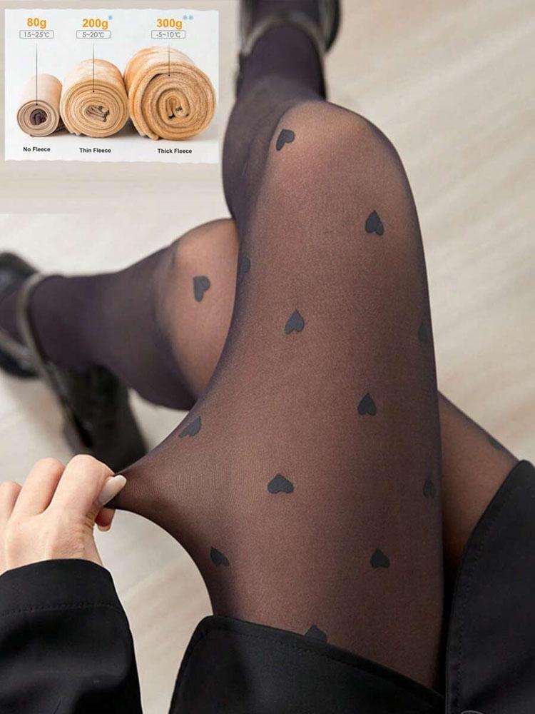 80g/300g Translucent Thicken Fleece Winter Legging Women's Pantyhose Sexy Love Printed High Waist Elastic Warm Party Tights