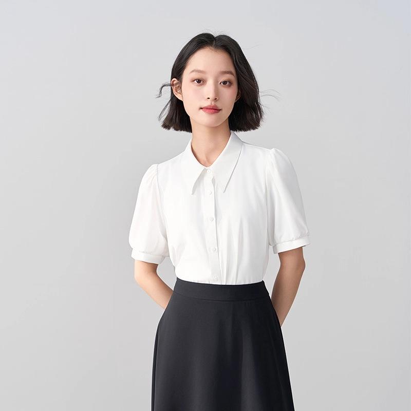 Women's Chiffon Short-Sleeve Formal Shirt - Elegant, Professional, Summer Top