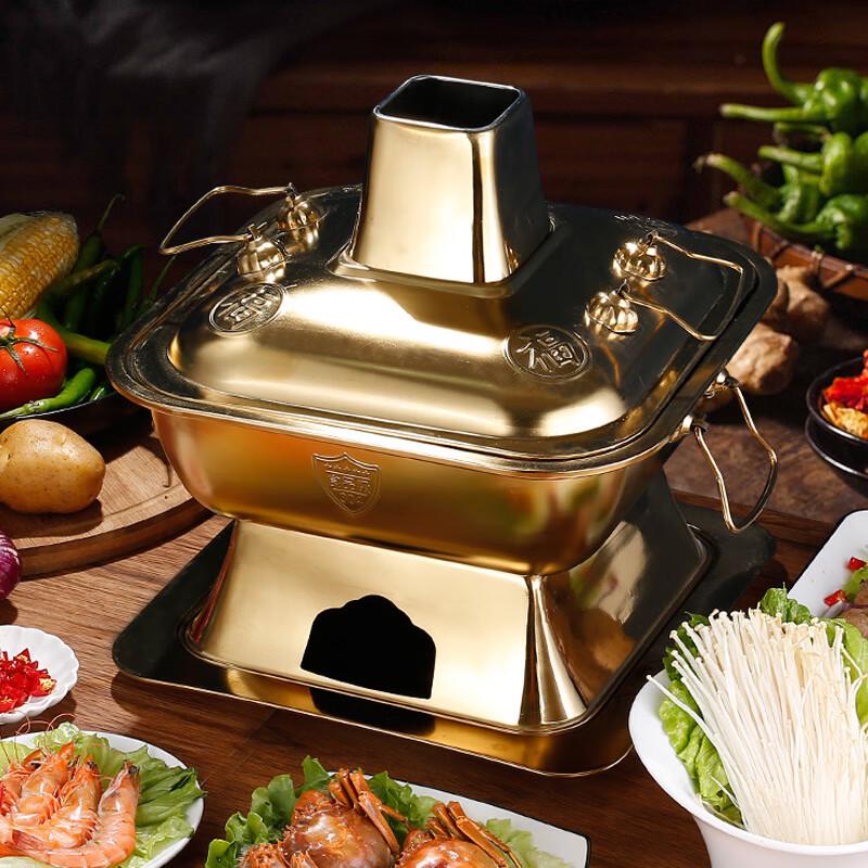OEING 304 Stainless Steel Copper Square Split Charcoal Hot Pot 36cm