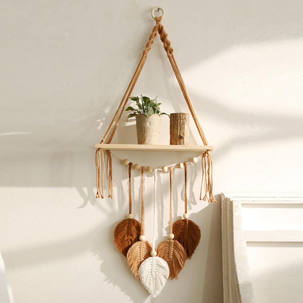 Modern Bohemian Wall Hanging Tapestry Macrame Shelf Woven Storage Container Art for Home Bedroom Living Room Wall Decor