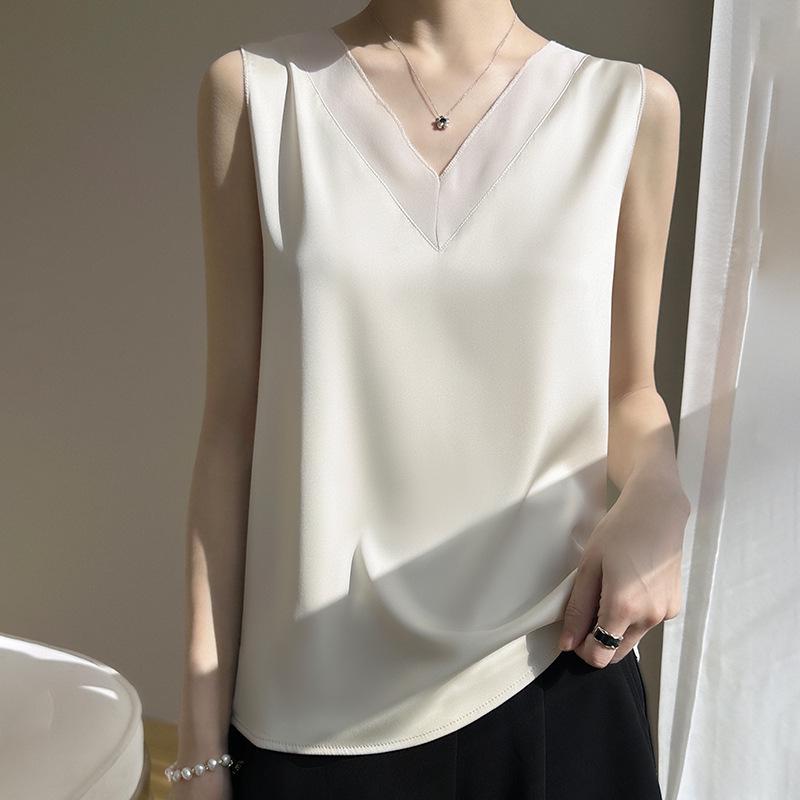 2025 Women's V-neck Ice Silk Camisole - Summer Mesh Base Layer Top