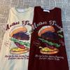 Lezzetli Burger Amerikan Retro Eğlenceli Baskılı Kısa Kollu Tişört Erkekler Kadınlar Sokak Bol Çok Yönlü Yarım Kollu Komik Tişört