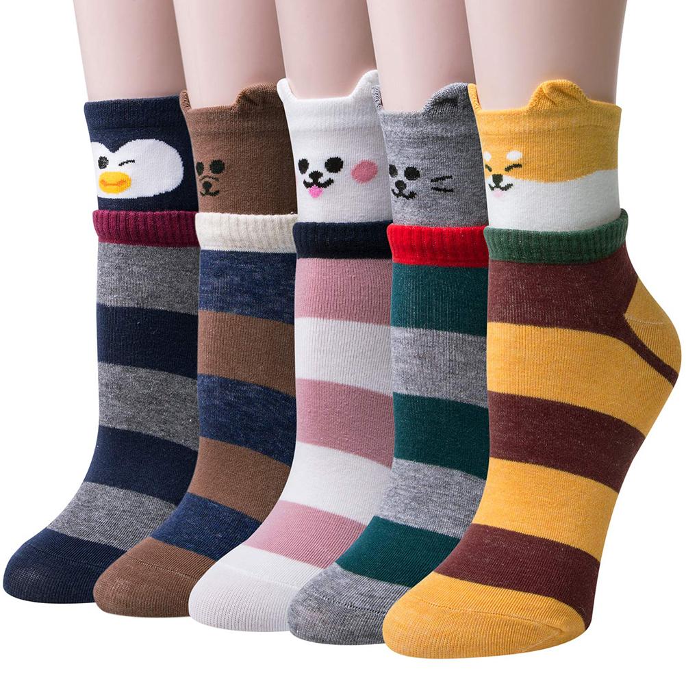 5 Pairs Women S Animal Socks Cute Cartoon Socks Colorful Striped Stockings