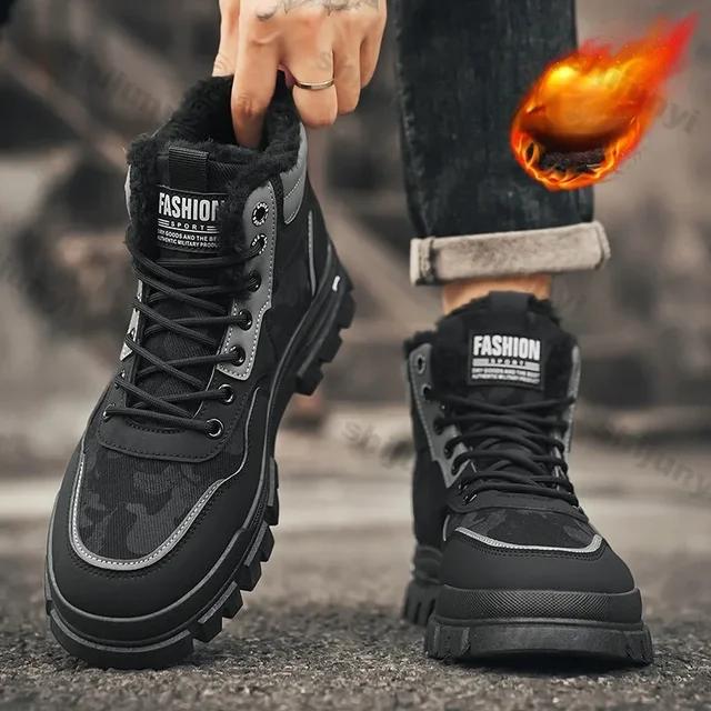 Winter New Men's Boots Warm Plush High Top Lace Up Casual Outdoor Anti Slip Fashion Plus Size 46 Camouflage Short Boots