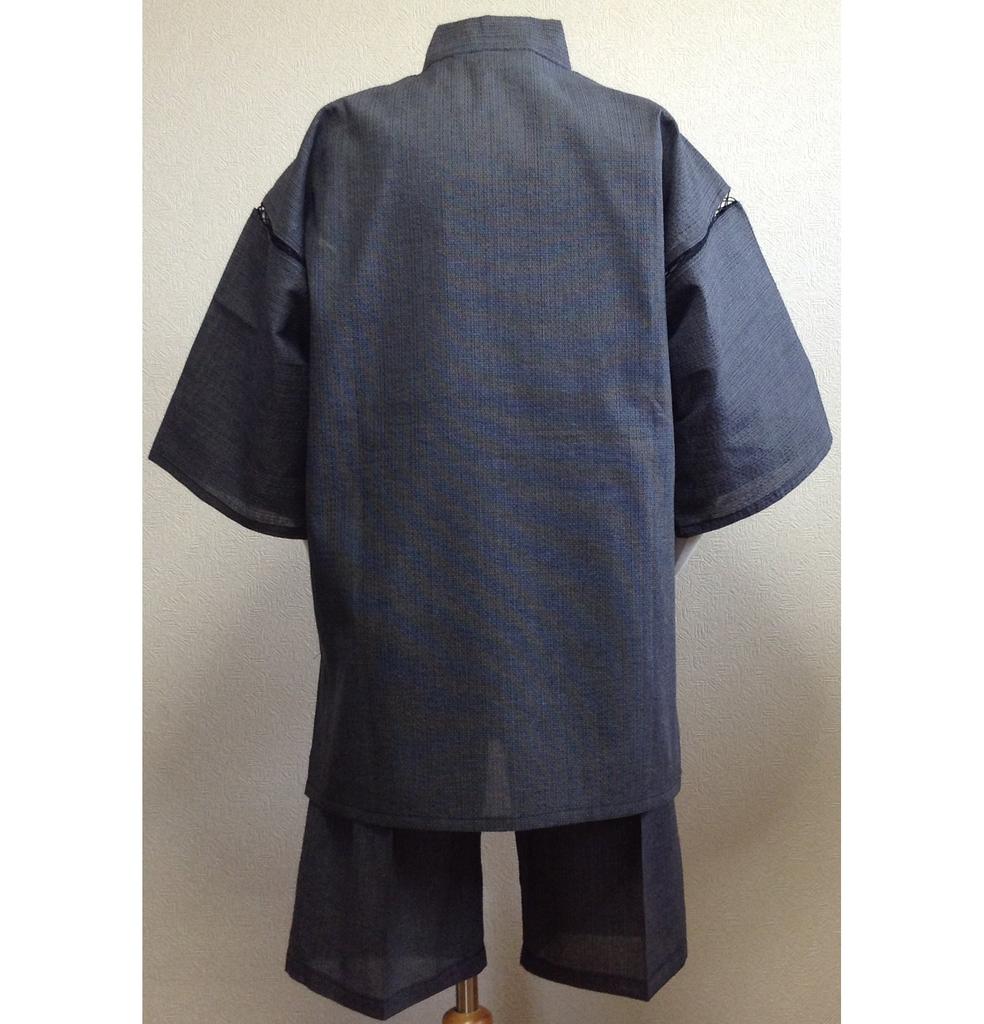 Edoten and Dyed In Small Ajiro Weave Medium Men's Shijira-ori Jinbei, Thread, Sewn, Japan, Gray, 5003GY,