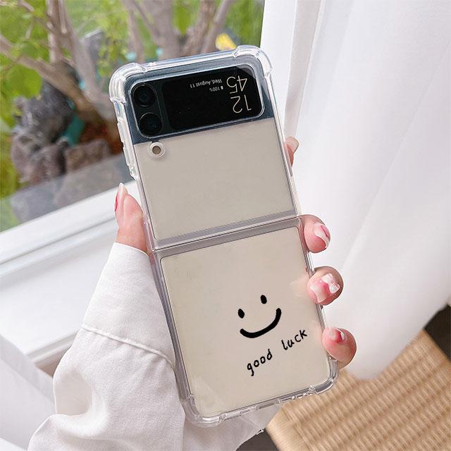 

Case For Samsung Galaxy Z Flip 3 5G Funda Z Flip 4 Luxury Clear PC Hard Shockproof Back Phone Coque Smiley Face Stripes Samsung Z Flip4 5G