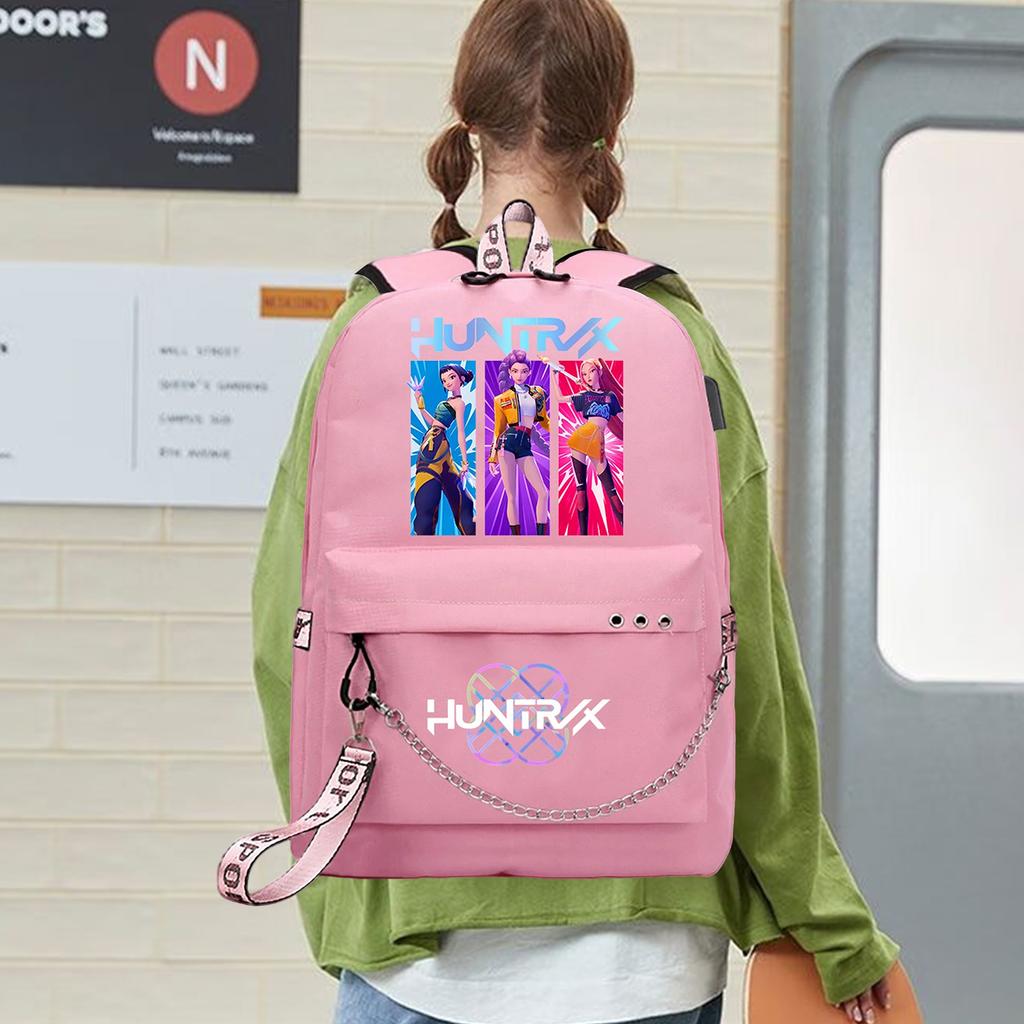 Witch  Girl Group Print Student Backpack Iron Chain Trendy Backpack USB Backpack
