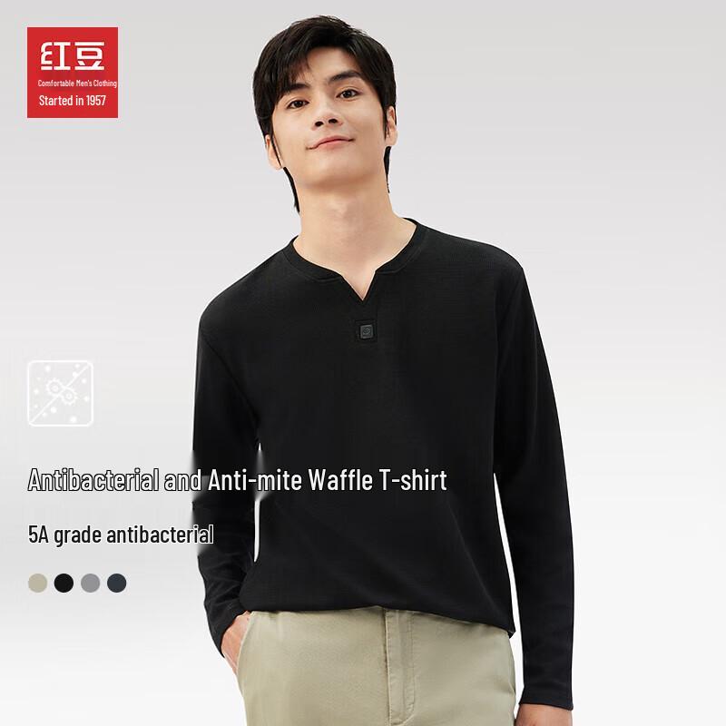 Hodo Men s 5A Antibacterial V-Neck Heavyweight Waffle Long-Sleeve T-Shirt 2XL