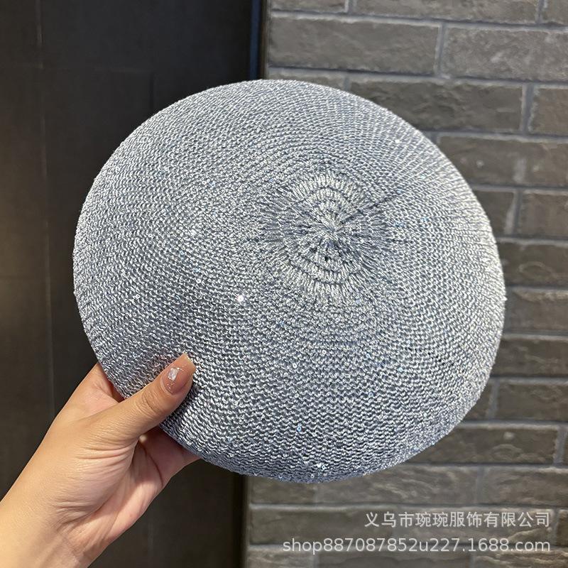 New hollow beret children's summer thin breathable sequined bud hat versatile face small painter hat