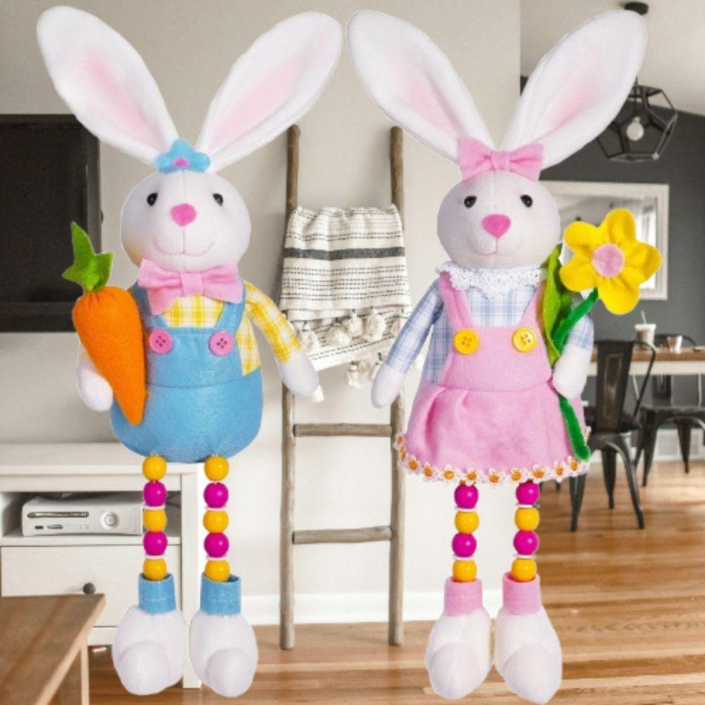 Cute Easter Bunny Sitting Doll Handmade Happy Easter Decoration  Holiday Festival Decor