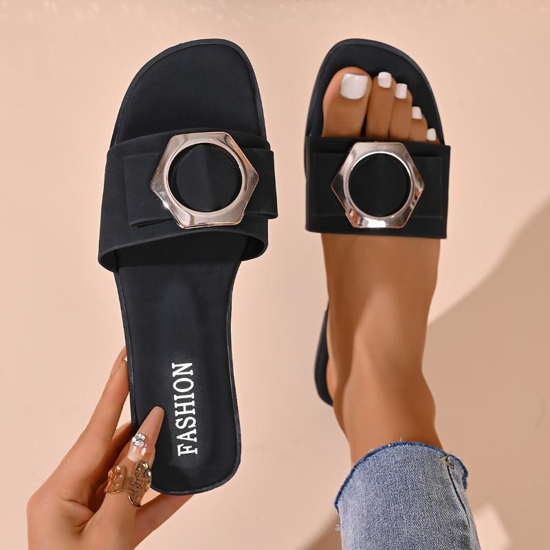 Able Summer Comfortable Breathable Slippers Large Flat Sandals Casual Open Toed Metal Buckle Women's Shoes 35-43