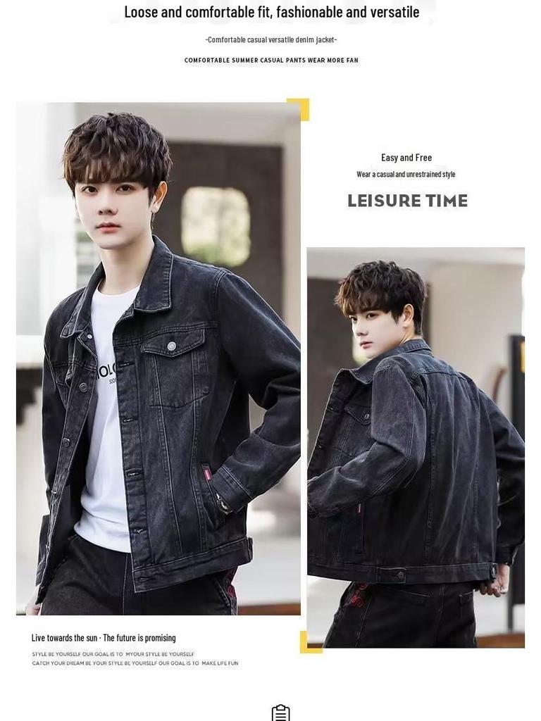 Men's Trendy Spliced Denim Jacket: Loose, Handsome Korean-Style for Spring & Autumn