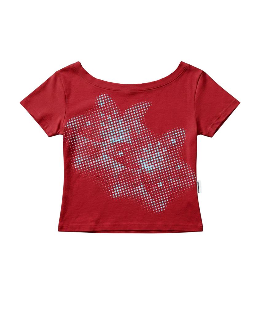 ESCAPEFROM [Escf X Hot Today] Halftone Lily Boat Neck Slim Fit Short Sleeve T-Shirt Red