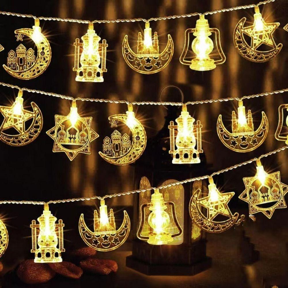 1.5 M EID Mubarak String Lights 10 LED Decorative Moon Star Castle Lantern Battery Operated Islamic Festival Lights
