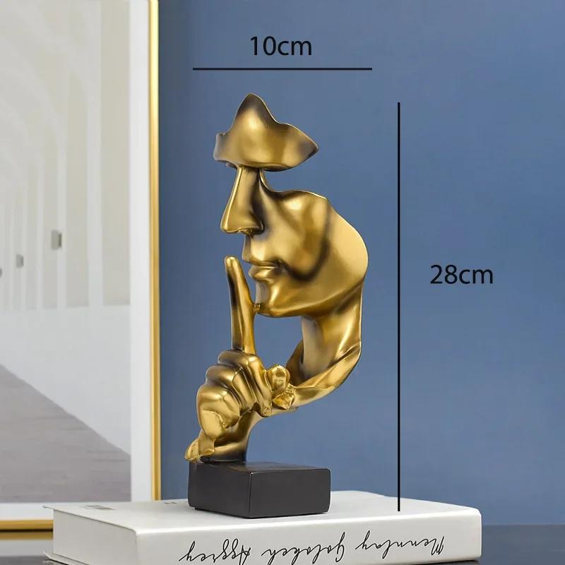 

Thinker Face Statue Silence Is Gold Resin Figurine, Retro Abstract Sculpture for Office Study Living Room Decor, Gift бронзовый