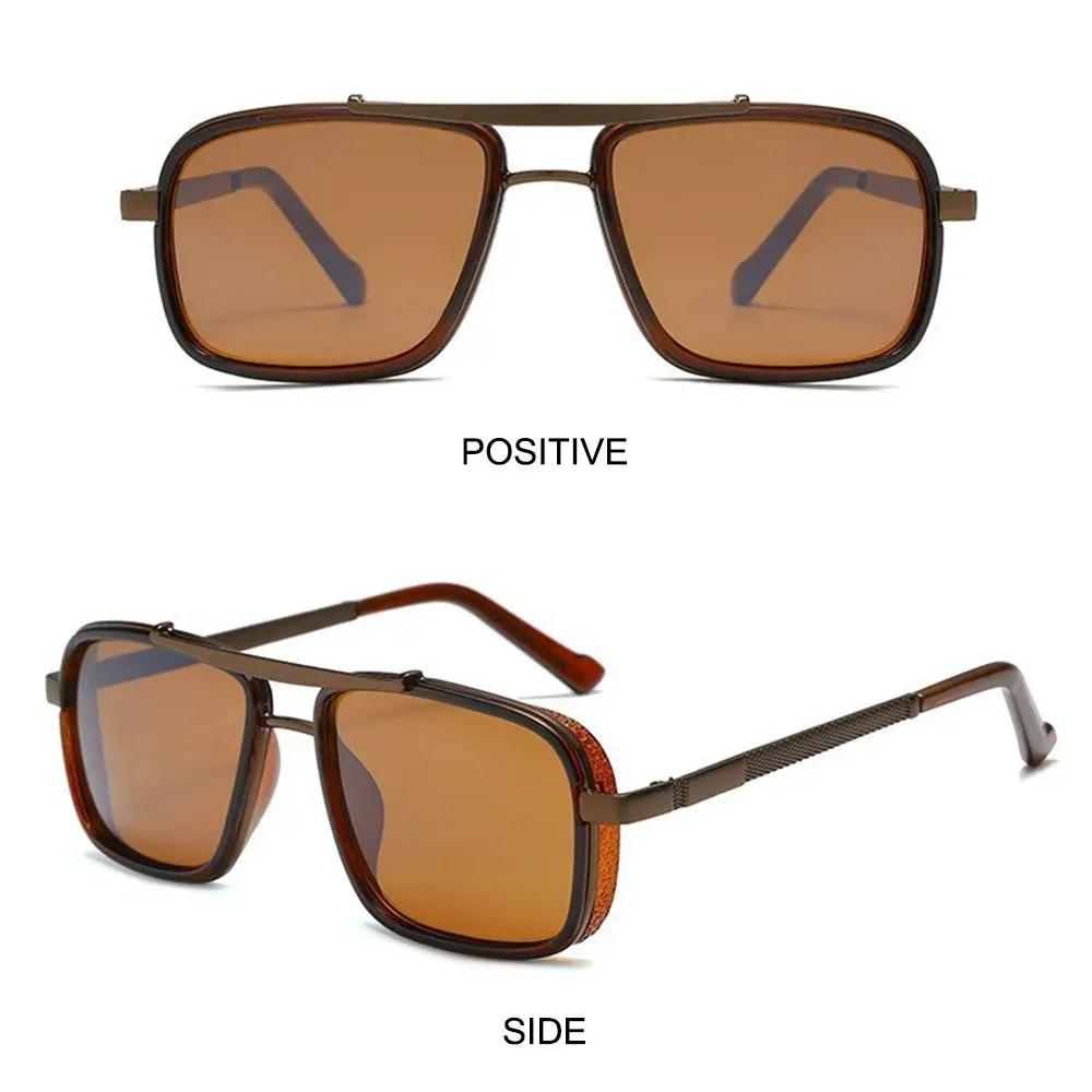 New Retro Rectangle Sunglasses for Women Men Classic Double Bridge Thick Edge Metal Frame Sun Glasses Steam Punk Eyewear