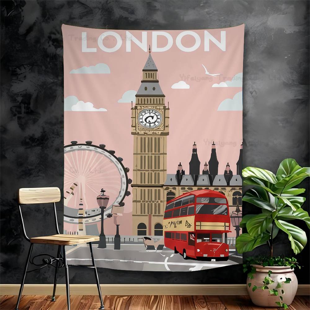 World Famous Tourist Cities DIY Wall Tapestry Hippie Flower Wall Carpets Dorm Decor Wall Art Decor