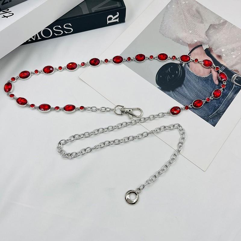 Sparkling Water Crystal Metal Waist Chain For Women Stylish Body Jewelry Summer Accessory красный
