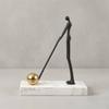 Abstract Golfer Statue Minimalist Metal Figure Slender Marble Base Ornament for Living Room,