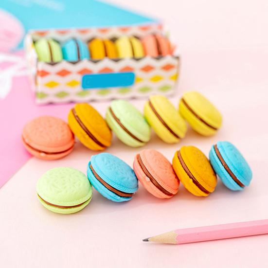 5Pcs Macaron Cookie-Shaped Eraser Set Cute Creative Erasers for Kids Students Colorful Pastel Soft Rubber Erasers Fun School Supplies Classroom Prize