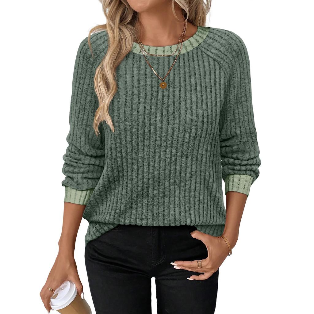 Women's Fashionable Long-sleeved Pullover Solid-color Top