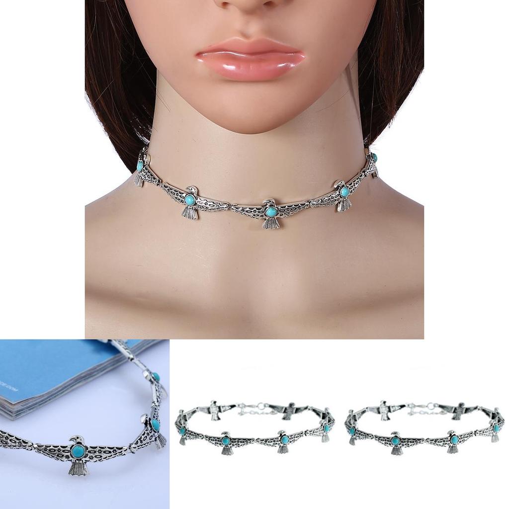 Boho Chic Geometric Pendant Necklace With Bird Design Artificial Turquoise Decor For Women Style