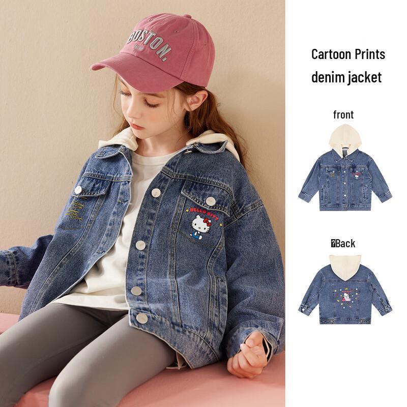 Hello Kitty Girls  Detachable Hood Denim Jacket 110