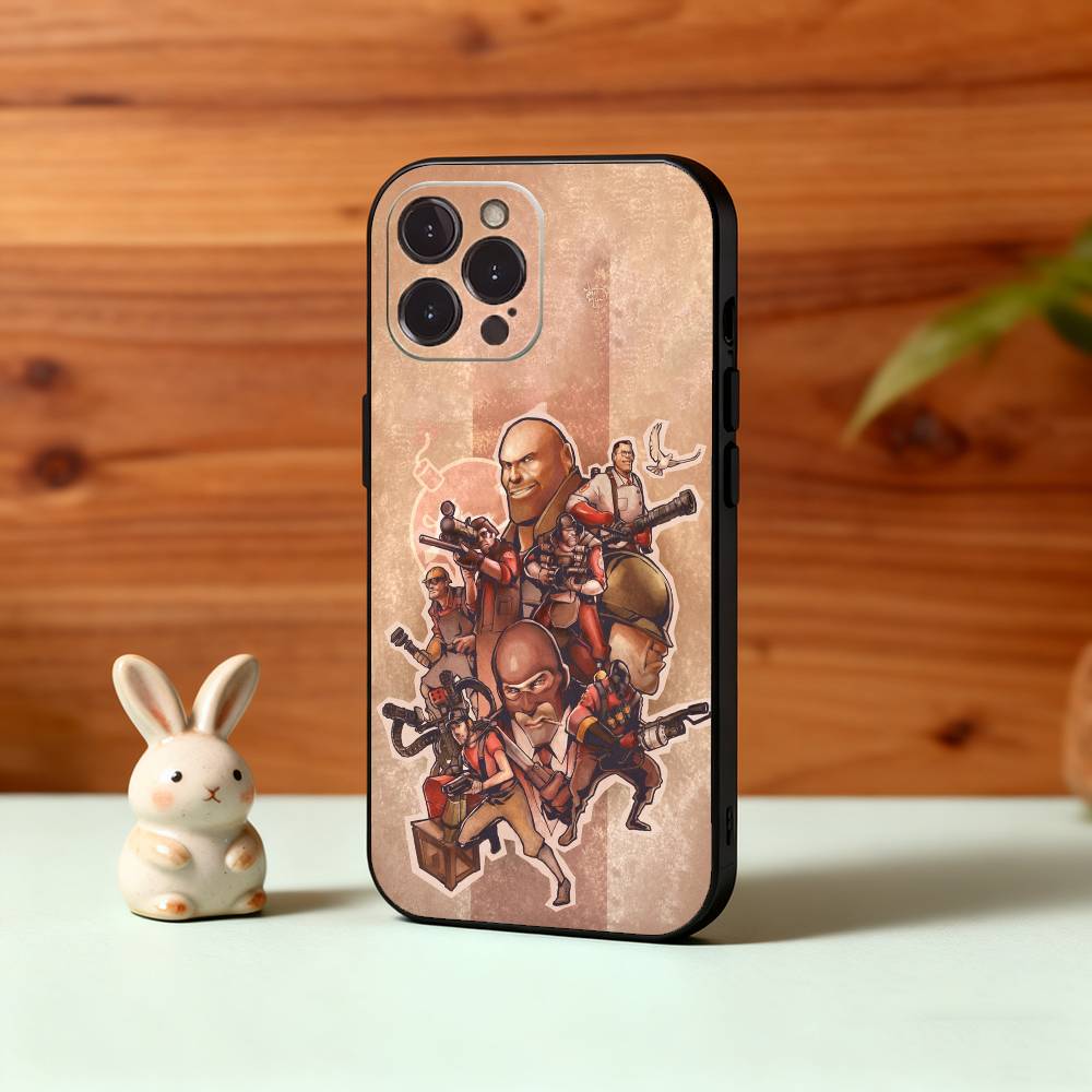 

1PC T-Team F-Fortress 2 Phone Case For iPhone17,16,15,14,13,12Plus,Pro Max,XS,5G Soft Silicone Black Cover iPhone13PRO