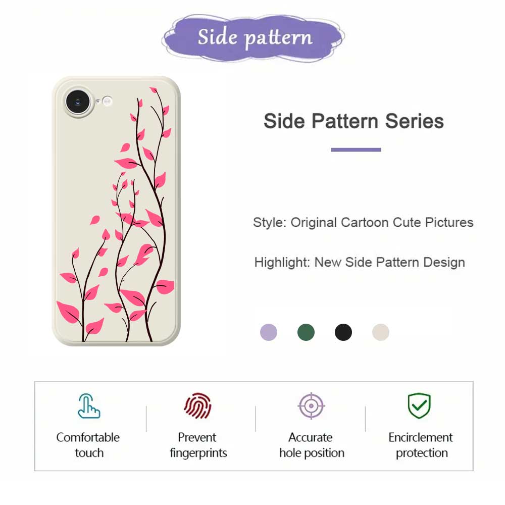 For iPhone 16e Case Red Leaves Pattern Printing Straight Edge TPU Phone Back Cover