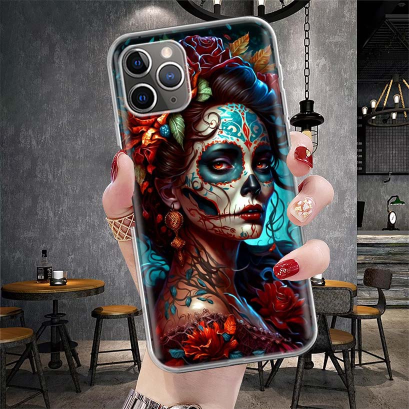 Catrina Beautiful Rose Girl Skull Soft Phone Case For IPhone 11 17 Air 16E 16 Pro Max 15 + 14 Plus 13 Mini 12 Apple 7 SE 8 Funda