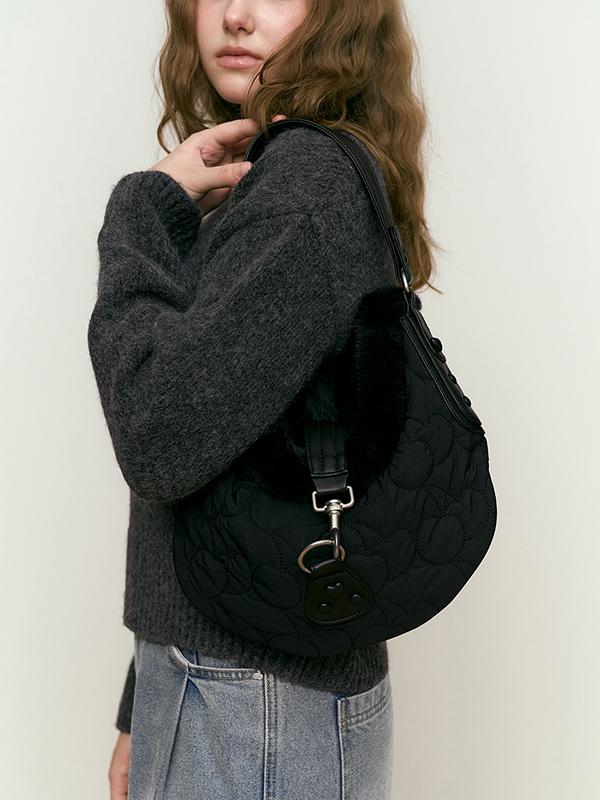 Kirsh Cherry Quilted Fur Handbag [Black]