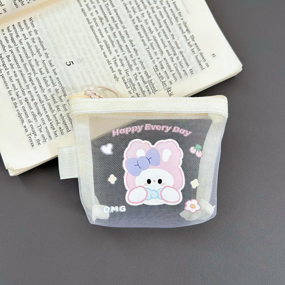 Mesh Coin Wallet Fashion Capybara Rabbit Panda Cartoon Anime Mini Wallet Key Card Lipstick Holder for Student Girls