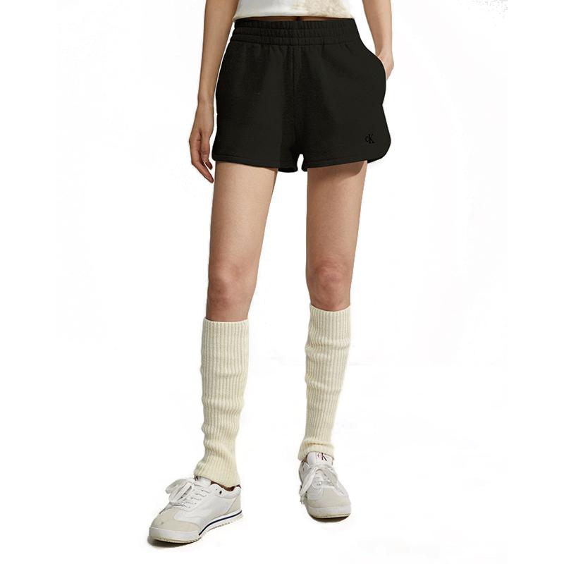 Calvin Klein Letter Embroidered Elastic Waist Straight Leg Shorts Women shorts Black 40WI253BAE