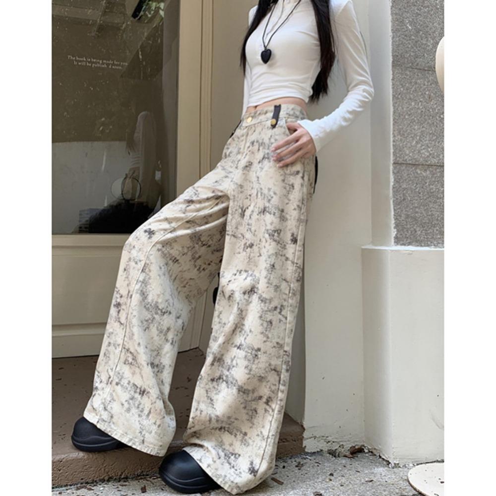 Niche Design Sense New Chinese Casual Jeans Women's Autumn High Waist and Thin Floor Pants Straight Wide Leg Pants