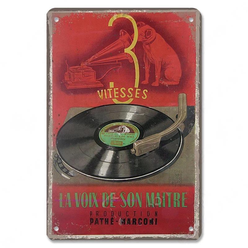 Vintage Kovové Plechové Značky Retro Hudební Plakáty Vinylová Deska Gramofon Kovová Plaketa Nástěnná Dekorace pro Kavárnu Bar Klub