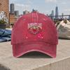 Vintage Flame Heart Baseball Cap Unisex Washed Curved Brim Hat With Flame Print Hook Loop Closure