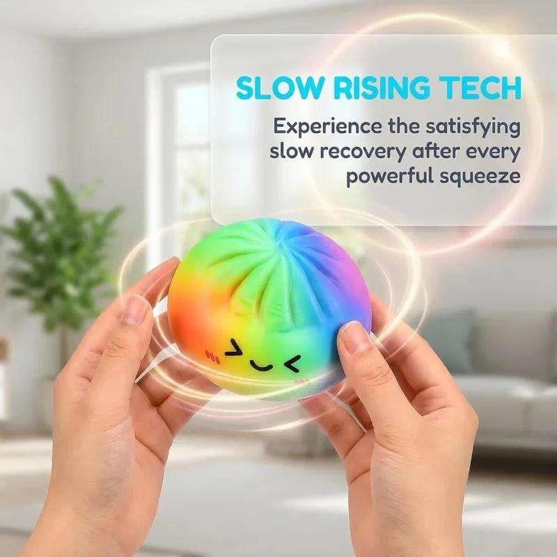Regenbogenfarbenes Knödel Squishy Spielzeug Mit Bambus Langsames Aufsteigen Stressabbau Fidget Ball Weiche Quetschspielzeuge Für Erwachsene & Kinder